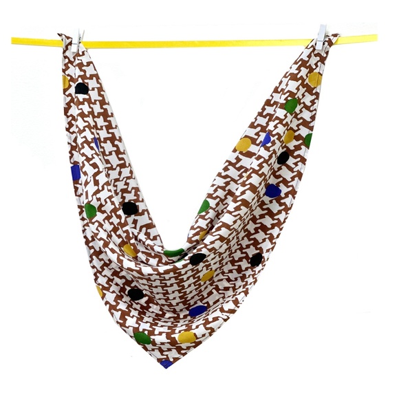 NWT SILKLETTE Italian Houndstood 100% Fine Silk Kerchief Scarf BROWN/BLUE/YELLOW - Picture 3 of 5